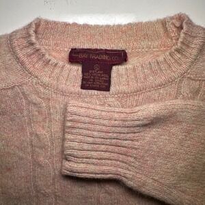 Bay Trading Co. Wool Sweater Girls XL Peach Shetland Cable Knit 100% Virgin Wool
